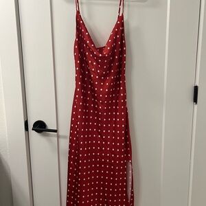 Cowl Neck Polka Dot Midi Dress